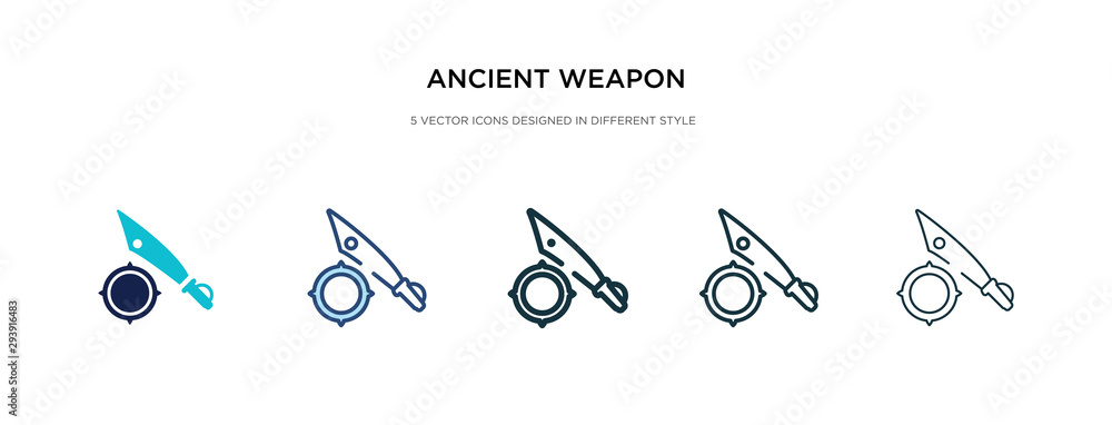 Poster ancient weapon icon in different style vector illustration. two colored and black ancient weapon vec