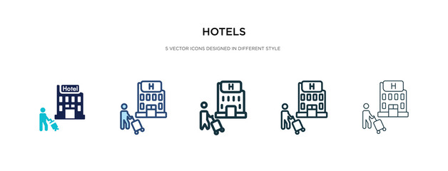 hotels icon in different style vector illustration. two colored and black hotels vector icons designed in filled, outline, line and stroke style can be used for web, mobile, ui