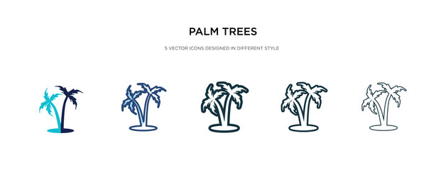 palm trees icon in different style vector illustration. two colored and black palm trees vector icons designed in filled, outline, line and stroke style can be used for web, mobile, ui