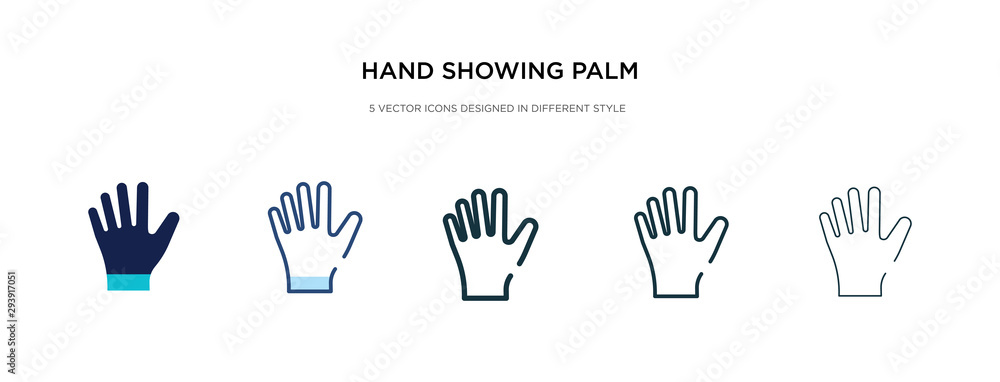Aufkleber hand showing palm icon in different style vector illustration. two colored and black hand showing pa