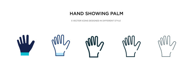 hand showing palm icon in different style vector illustration. two colored and black hand showing palm vector icons designed in filled, outline, line and stroke style can be used for web, mobile, ui