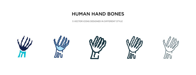 human hand bones icon in different style vector illustration. two colored and black human hand bones vector icons designed in filled, outline, line and stroke style can be used for web, mobile, ui
