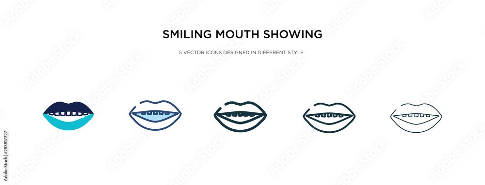 Poster smiling mouth showing teeth icon in different style vector illustration. two colored and black smili