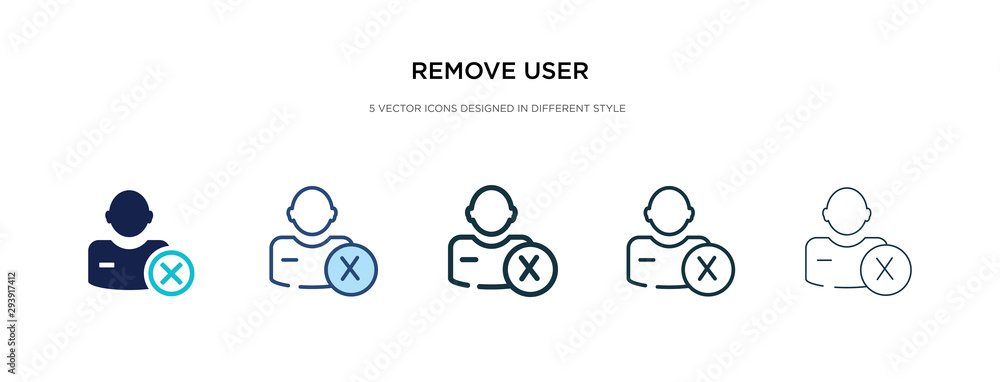 Poster remove user icon in different style vector illustration. two colored and black remove user vector ic
