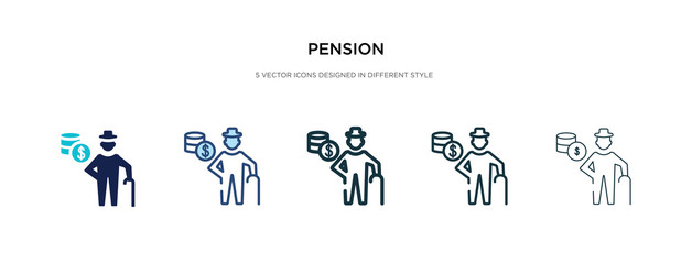 pension icon in different style vector illustration. two colored and black pension vector icons designed in filled, outline, line and stroke style can be used for web, mobile, ui