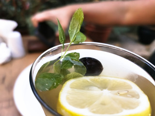 lemonade close up with slice of lemon