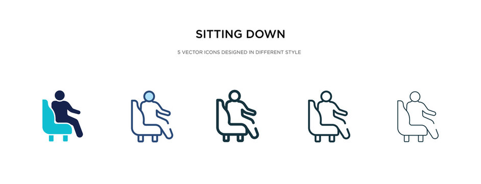 sitting down icon in different style vector illustration. two colored and black sitting down vector icons designed in filled, outline, line and stroke style can be used for web, mobile, ui