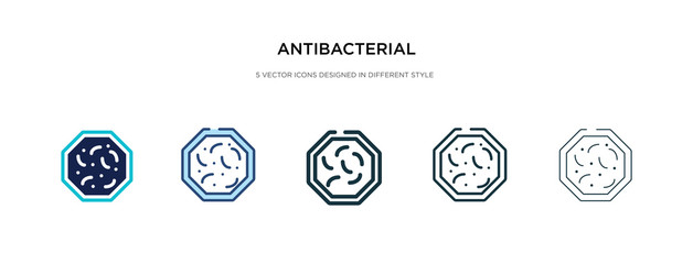 antibacterial icon in different style vector illustration. two colored and black antibacterial vector icons designed in filled, outline, line and stroke style can be used for web, mobile, ui - obrazy, fototapety, plakaty
