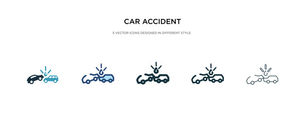 car accident icon in different style vector illustration. two colored and black car accident vector icons designed in filled, outline, line and stroke style can be used for web, mobile, ui