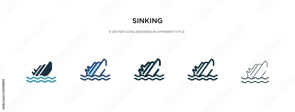Poster sinking icon in different style vector illustration. two colored and black sinking vector icons desi