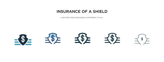 insurance of a shield with dollar icon in different style vector illustration. two colored and black insurance of a shield with dollar vector icons designed in filled, outline, line and stroke style