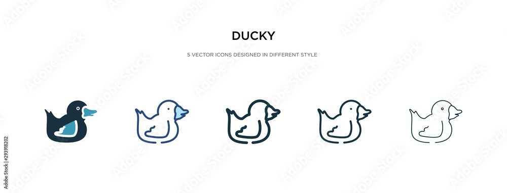 Poster ducky icon in different style vector illustration. two colored and black ducky vector icons designed