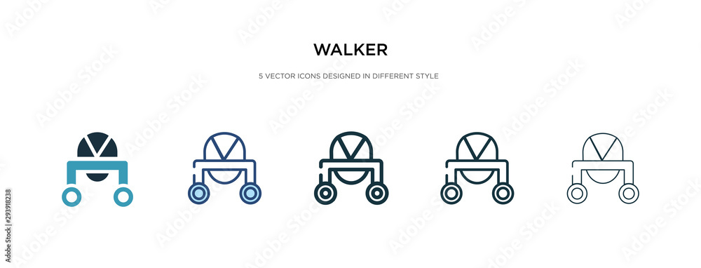 Poster walker icon in different style vector illustration. two colored and black walker vector icons design