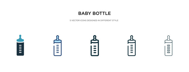 baby bottle icon in different style vector illustration. two colored and black baby bottle vector icons designed in filled, outline, line and stroke style can be used for web, mobile, ui