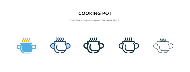 Obraz premium cooking pot icon in different style vector illustration. two colored and black cooking pot vector icons designed in filled, outline, line and stroke style can be used for web, mobile, ui