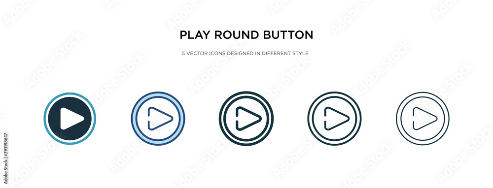 Poster play round button icon in different style vector illustration. two colored and black play round butt
