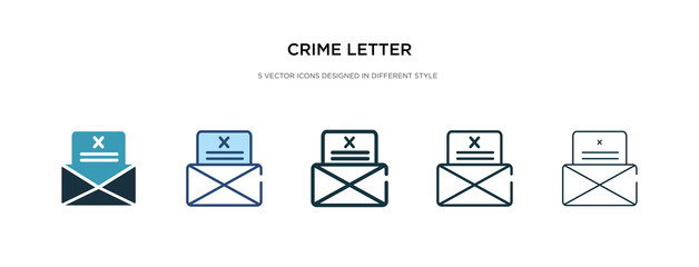 crime letter icon in different style vector illustration. two colored and black crime letter vector icons designed in filled, outline, line and stroke style can be used for web, mobile, ui