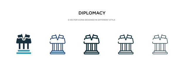 diplomacy icon in different style vector illustration. two colored and black diplomacy vector icons designed in filled, outline, line and stroke style can be used for web, mobile, ui - obrazy, fototapety, plakaty