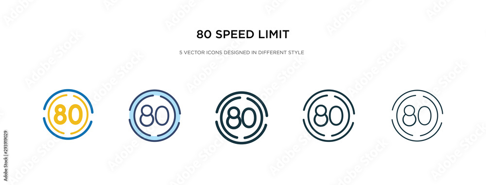 Poster 80 speed limit icon in different style vector illustration. two colored and black 80 speed limit vec