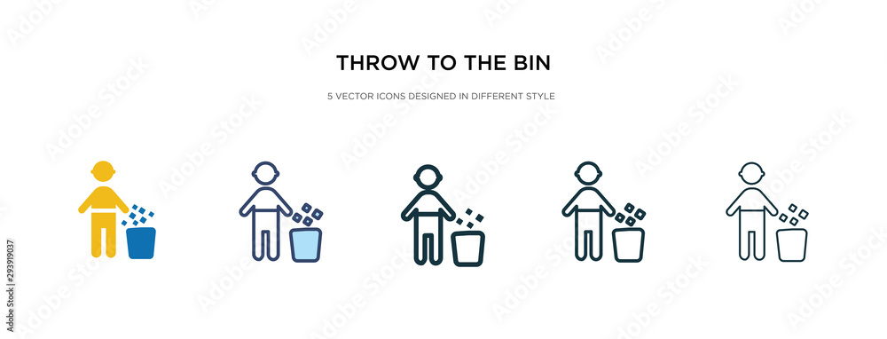 Poster throw to the bin icon in different style vector illustration. two colored and black throw to the bin