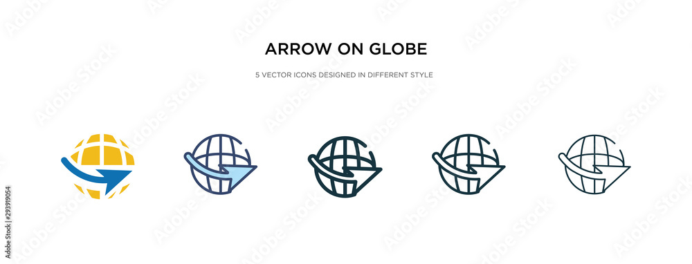Poster arrow on globe icon in different style vector illustration. two colored and black arrow on globe vec