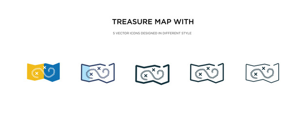 treasure map with x icon in different style vector illustration. two colored and black treasure map with x vector icons designed in filled, outline, line and stroke style can be used for web,