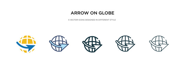arrow on globe icon in different style vector illustration. two colored and black arrow on globe vector icons designed in filled, outline, line and stroke style can be used for web, mobile, ui