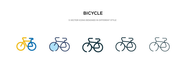 bicycle icon in different style vector illustration. two colored and black bicycle vector icons designed in filled, outline, line and stroke style can be used for web, mobile, ui