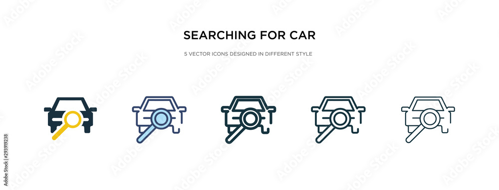 Poster searching for car icon in different style vector illustration. two colored and black searching for c