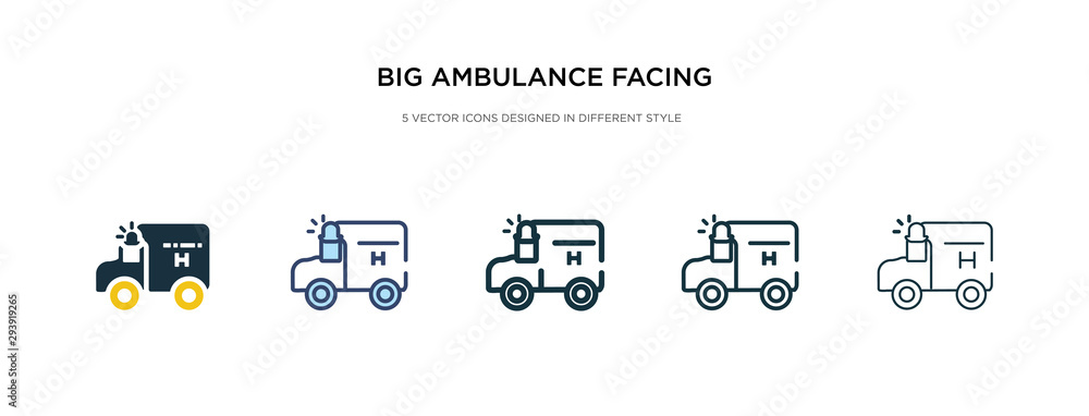 Poster big ambulance facing left icon in different style vector illustration. two colored and black big amb