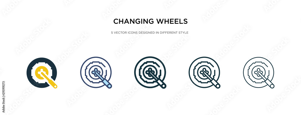 Poster changing wheels tool icon in different style vector illustration. two colored and black changing whe