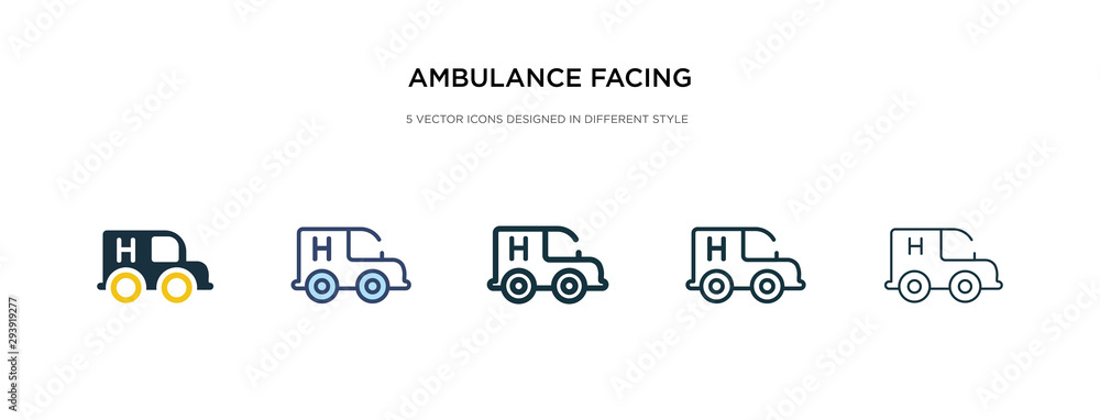 Poster ambulance facing left icon in different style vector illustration. two colored and black ambulance f