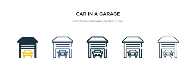 car in a garage icon in different style vector illustration. two colored and black car in a garage vector icons designed filled, outline, line and stroke style can be used for web, mobile, ui