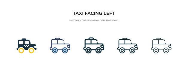 taxi facing left icon in different style vector illustration. two colored and black taxi facing left vector icons designed in filled, outline, line and stroke style can be used for web, mobile, ui