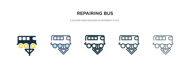Fototapeta na wymiar repairing bus icon in different style vector illustration. two colored and black repairing bus vector icons designed in filled, outline, line and stroke style can be used for web, mobile, ui
