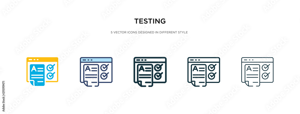 Poster testing icon in different style vector illustration. two colored and black testing vector icons desi