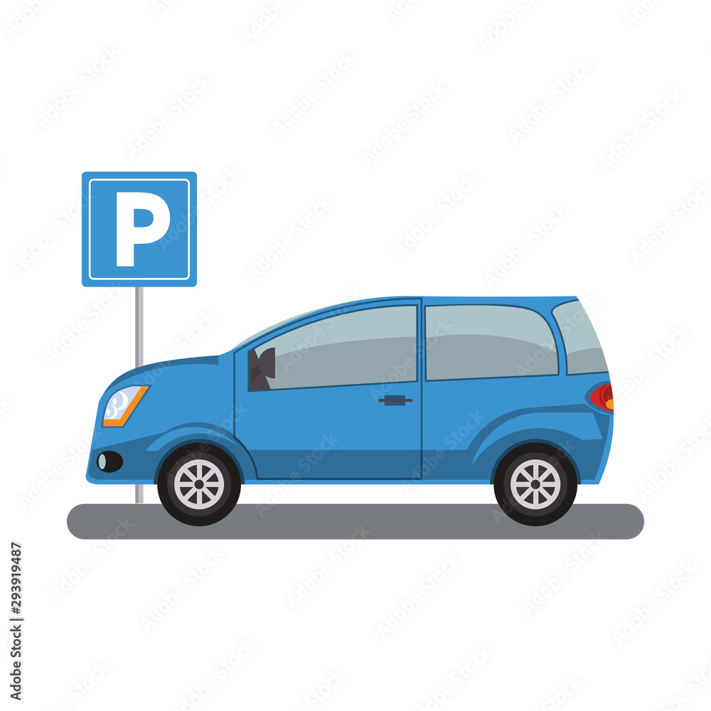 Poster car and parking sign