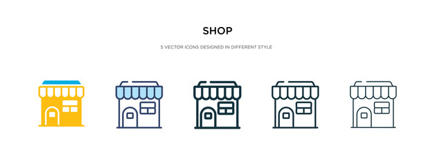 shop icon in different style vector illustration. two colored and black shop vector icons designed in filled, outline, line and stroke style can be used for web, mobile, ui