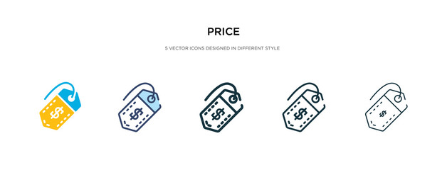 price icon in different style vector illustration. two colored and black price vector icons designed in filled, outline, line and stroke style can be used for web, mobile, ui