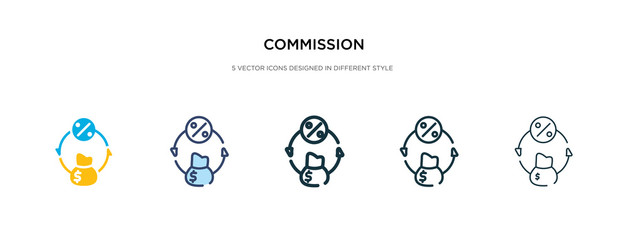 commission icon in different style vector illustration. two colored and black commission vector icons designed in filled, outline, line and stroke style can be used for web, mobile, ui - obrazy, fototapety, plakaty