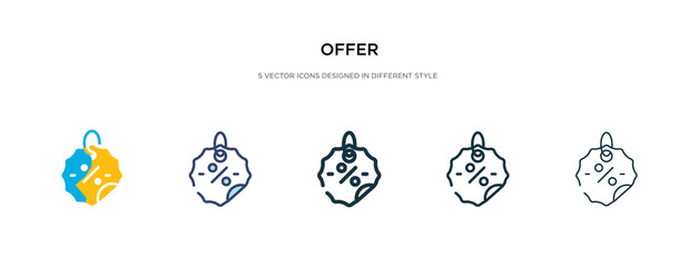 offer icon in different style vector illustration. two colored and black offer vector icons designed in filled, outline, line and stroke style can be used for web, mobile, ui