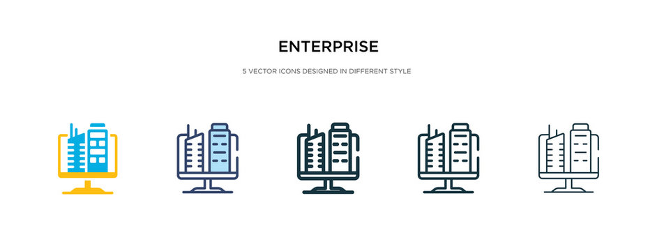 Enterprise Icon In Different Style Vector Illustration. Two Colored And Black Enterprise Vector Icons Designed In Filled, Outline, Line And Stroke Style Can Be Used For Web, Mobile, Ui