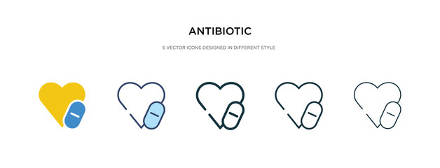 antibiotic icon in different style vector illustration. two colored and black antibiotic vector icons designed in filled, outline, line and stroke style can be used for web, mobile, ui