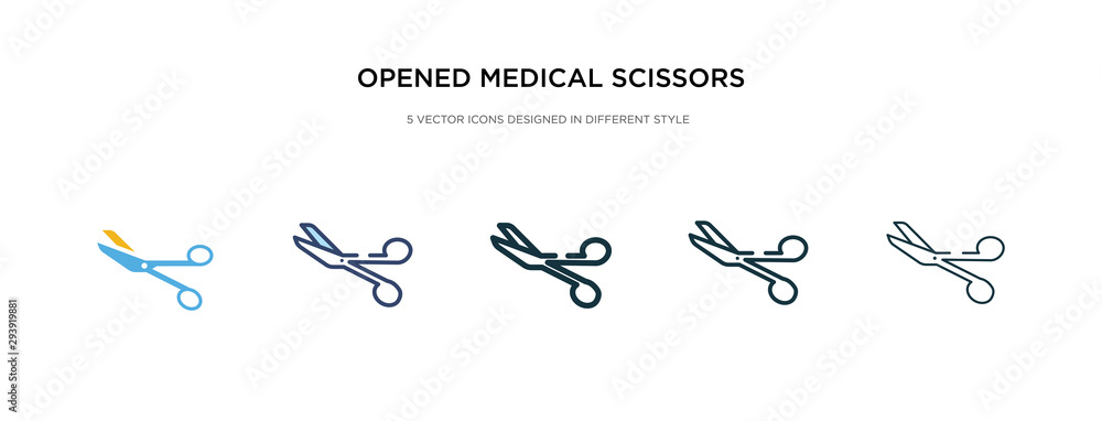 Poster opened medical scissors icon in different style vector illustration. two colored and black opened me