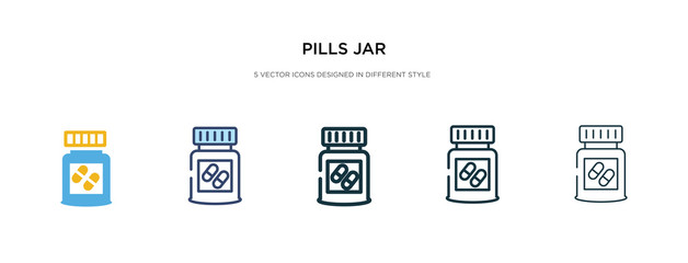 pills jar icon in different style vector illustration. two colored and black pills jar vector icons designed in filled, outline, line and stroke style can be used for web, mobile, ui