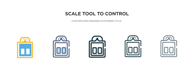 scale tool to control body weight standing on it icon in different style vector illustration. two colored and black scale tool to control body weight standing on it vector icons designed in filled,