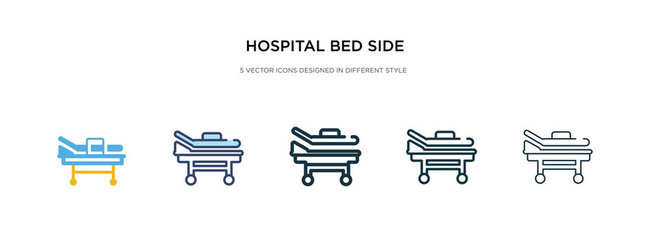 hospital bed side view icon in different style vector illustration. two colored and black hospital bed side view vector icons designed in filled, outline, line and stroke style can be used for web,