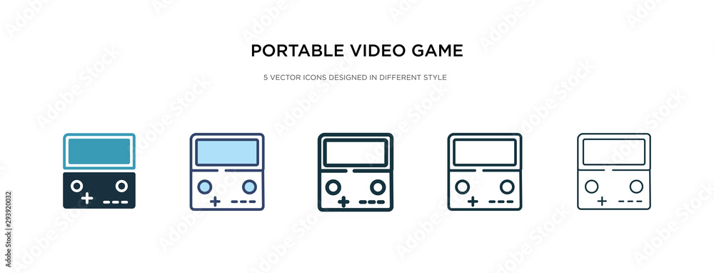 Poster portable video game console icon in different style vector illustration. two colored and black porta
