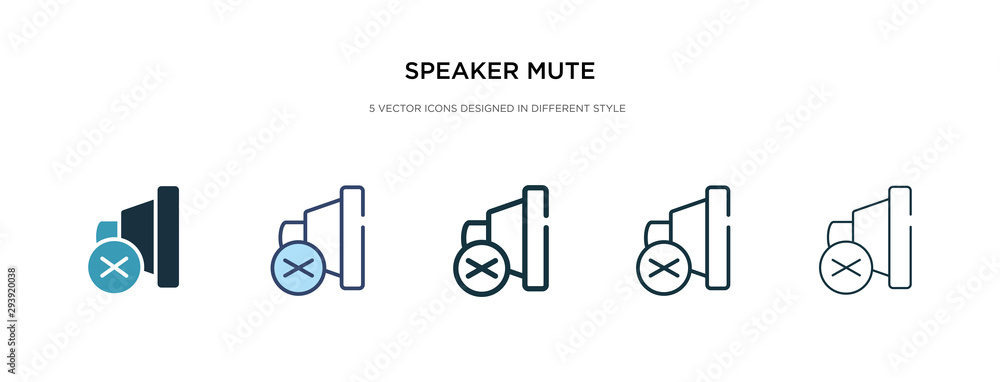 Poster speaker mute icon in different style vector illustration. two colored and black speaker mute vector 