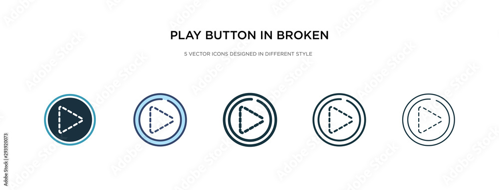 Poster play button in broken line icon in different style vector illustration. two colored and black play b